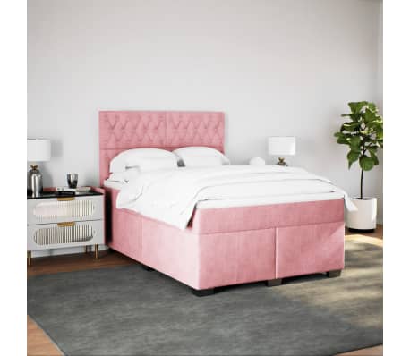 vidaXL Box Spring Bed with Mattress Pink 140x190 cm Velvet