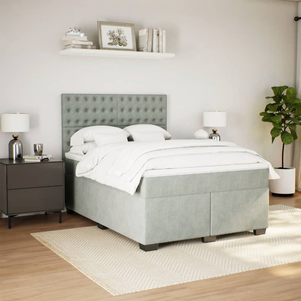 vidaXL Boxspring met matras fluweel lichtgrijs 140x190 cm grijs, foto 2