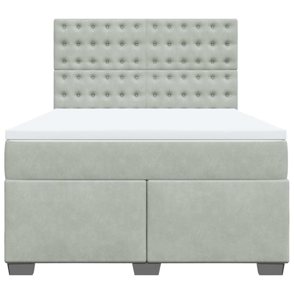 vidaXL Boxspring met matras fluweel lichtgrijs 140x190 cm grijs, foto 4