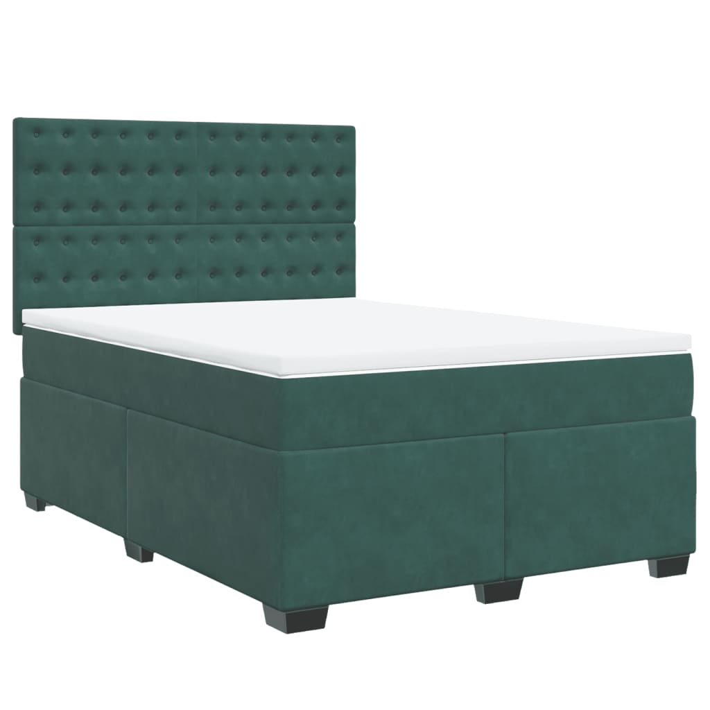 Thumbnail - vidaXL Boxspringbett mit Matratze Dunkelgrün 140x190 cm Samt