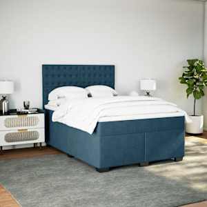 Box spring postel s matrací modrá 140 x 190 cm samet - obrázek 3
