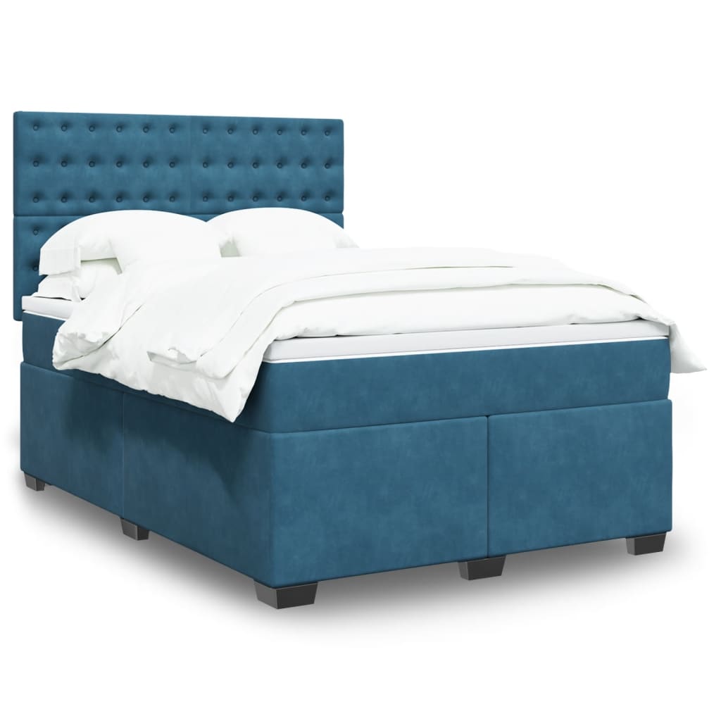 Boxspringbett mit Matratze Blau 140×190 cm Samt