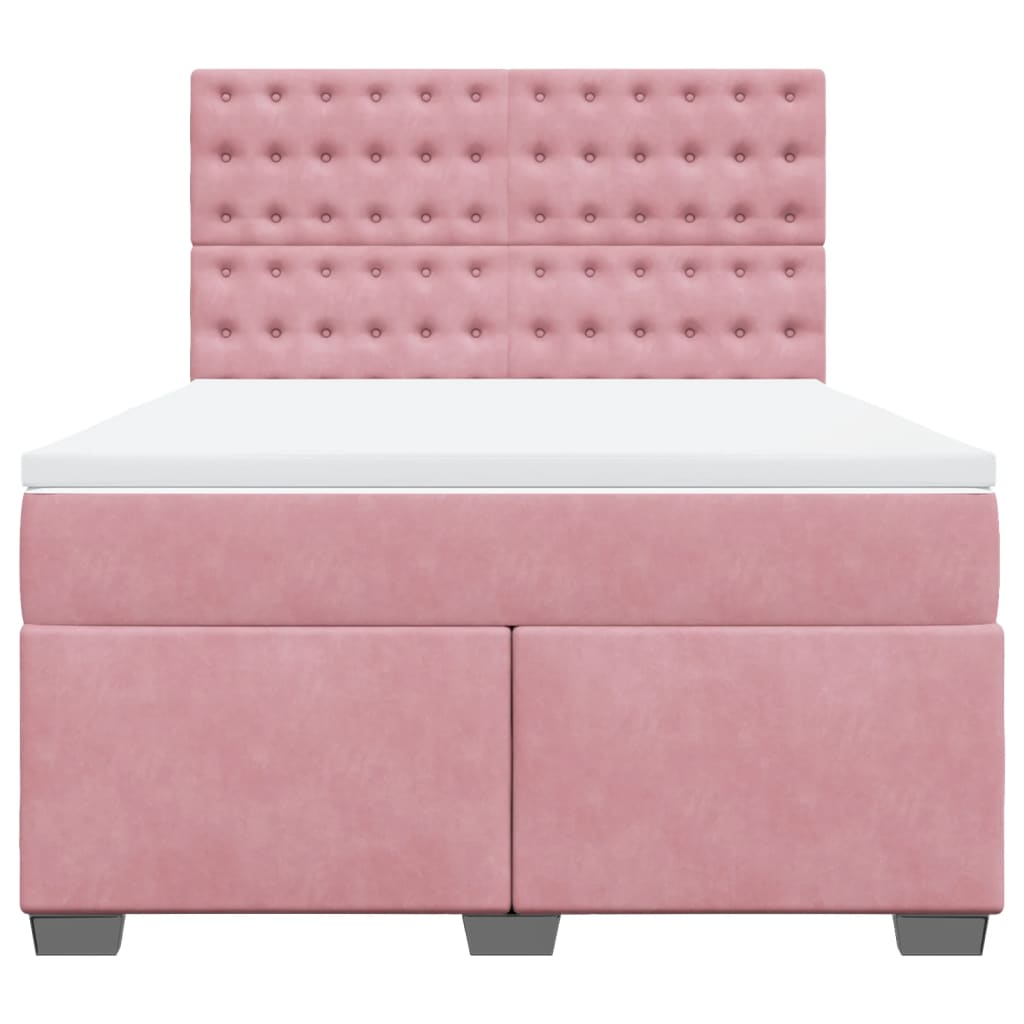 vidaXL Boxspring met matras fluweel roze 140x190 cm, foto 4