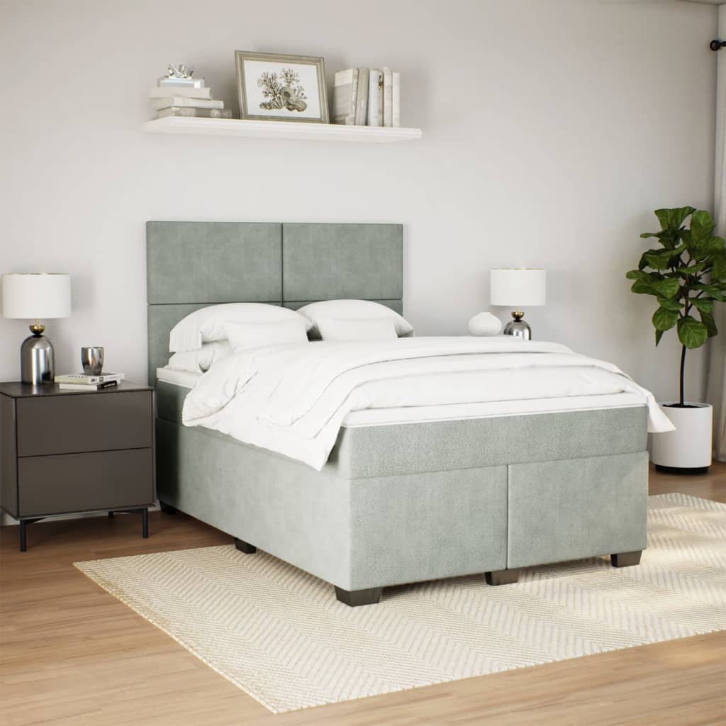 vidaXL Boxspring met matras fluweel lichtgrijs 140x200 cm afbeelding