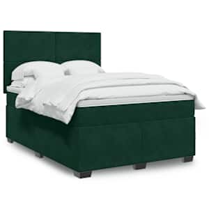 Box spring postelja z vzmetnico temno zelena 140x200 cm žamet