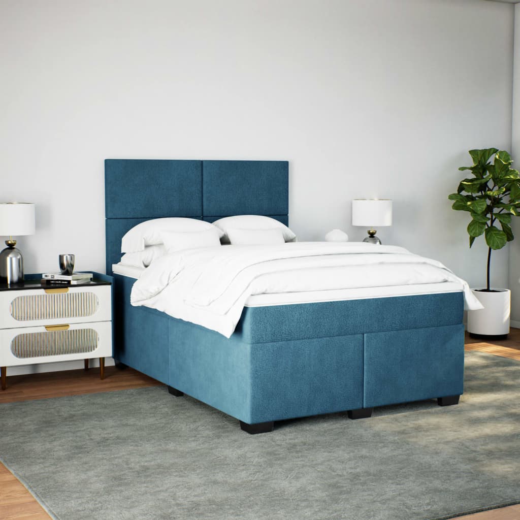Thumbnail - vidaXL Boxspringbett mit Matratze Blau 140x200 cm Samt
