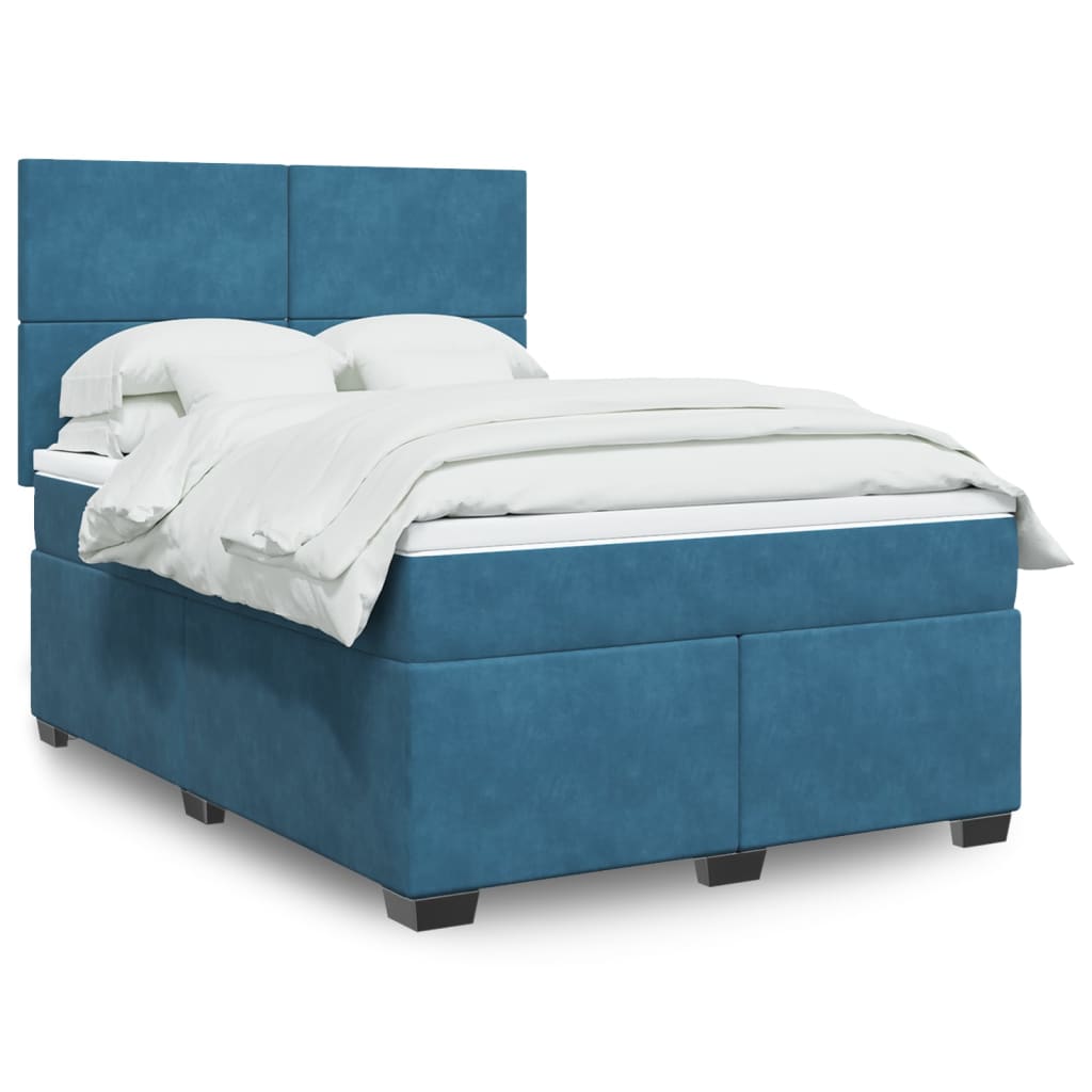 vidaXL Boxspringbett mit Matratze Blau 140x200 cm Samt