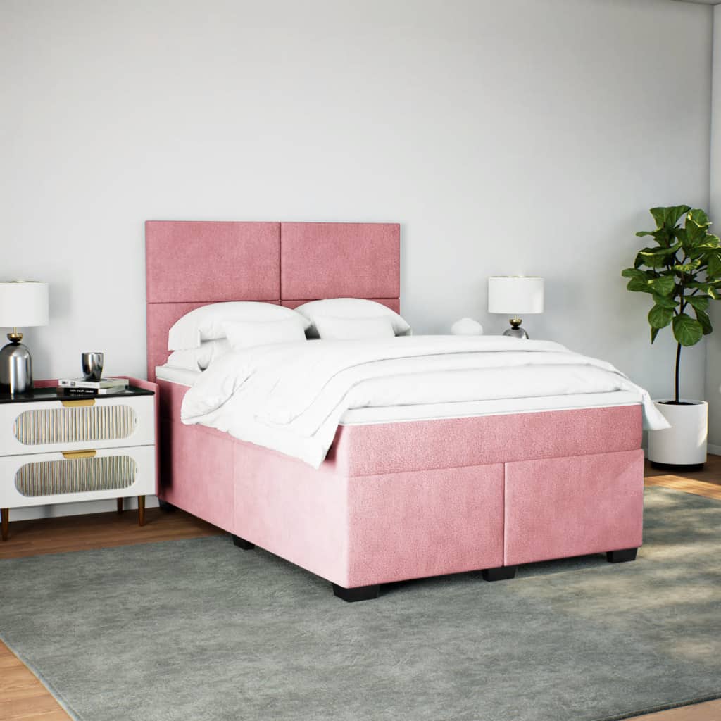 vidaXL Boxspring met matras fluweel roze 140x200 cm, foto 2