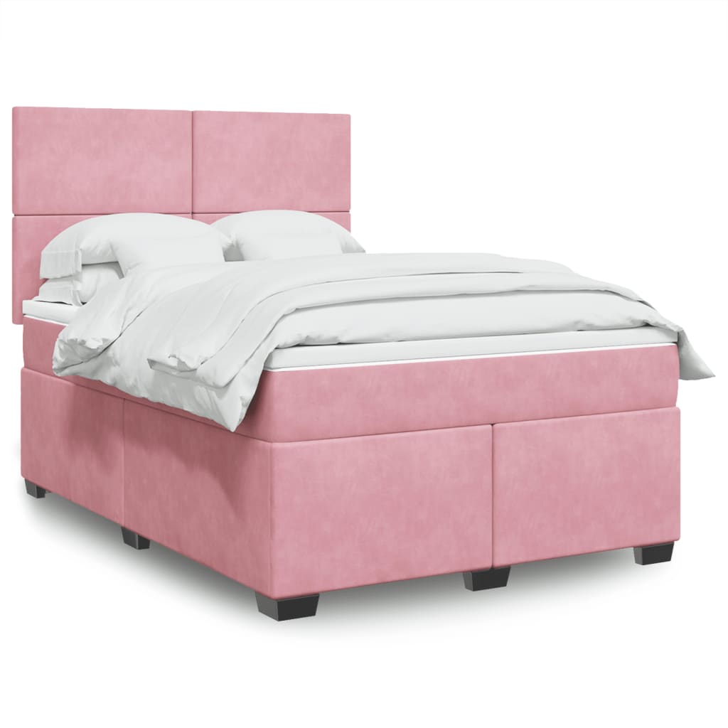 Boxspringbett mit Matratze Rosa 140×200 cm Samt