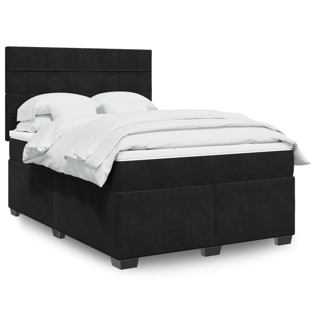 Boxspringbett mit Matratze Schwarz 140×200 cm Samt