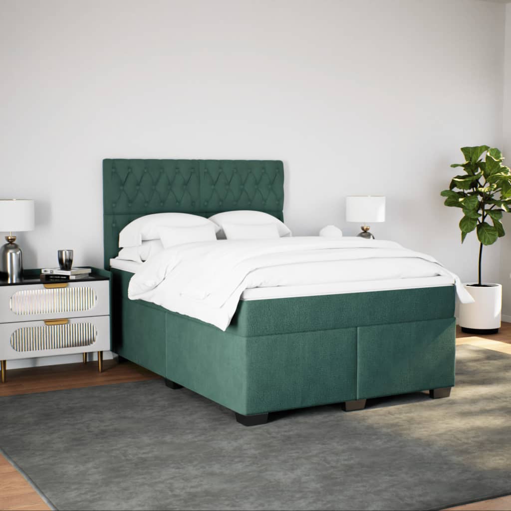 vidaXL Boxspring met matras fluweel donkergroen 140x200 cm afbeelding