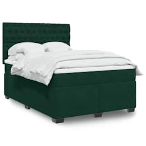 Box spring postelja z vzmetnico temno zelena 140x200 cm žamet