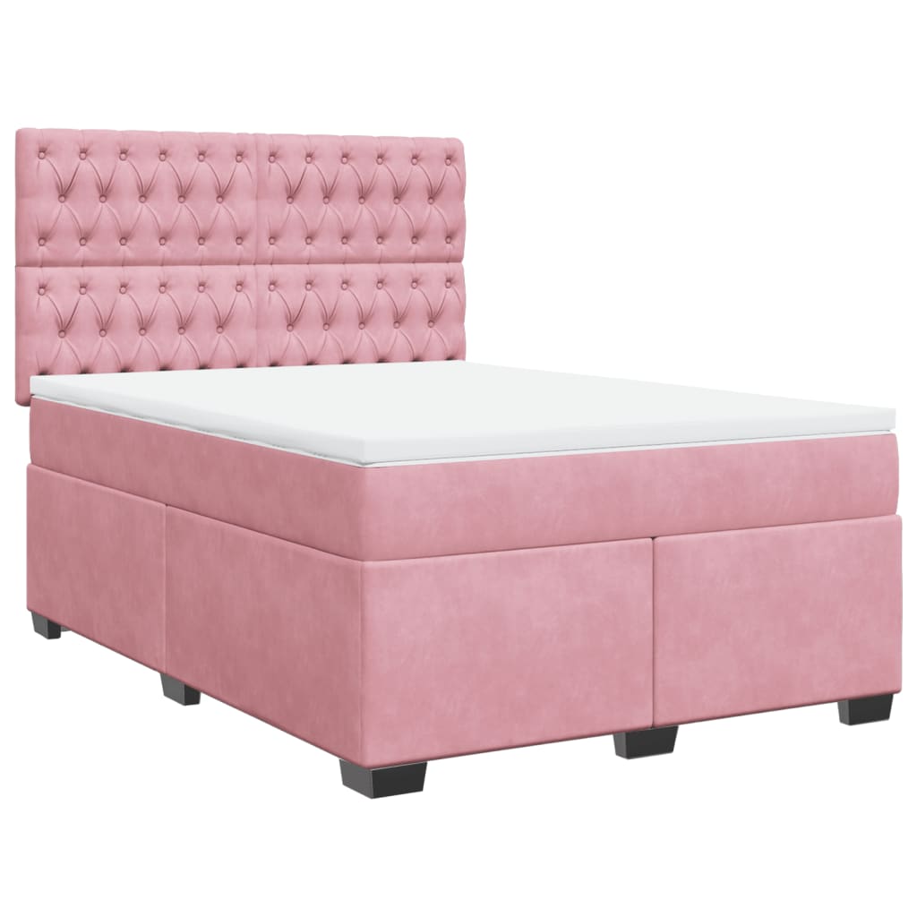 vidaXL Box spring postel s matrací růžová 140x200 cm samet