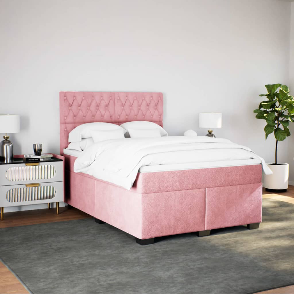 vidaXL Boxspring met matras fluweel roze 140x200 cm afbeelding