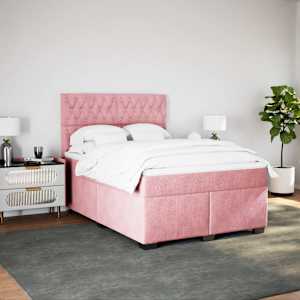 vidaXL Cama com molas/colch&atilde;o 140x200 cm veludo rosa