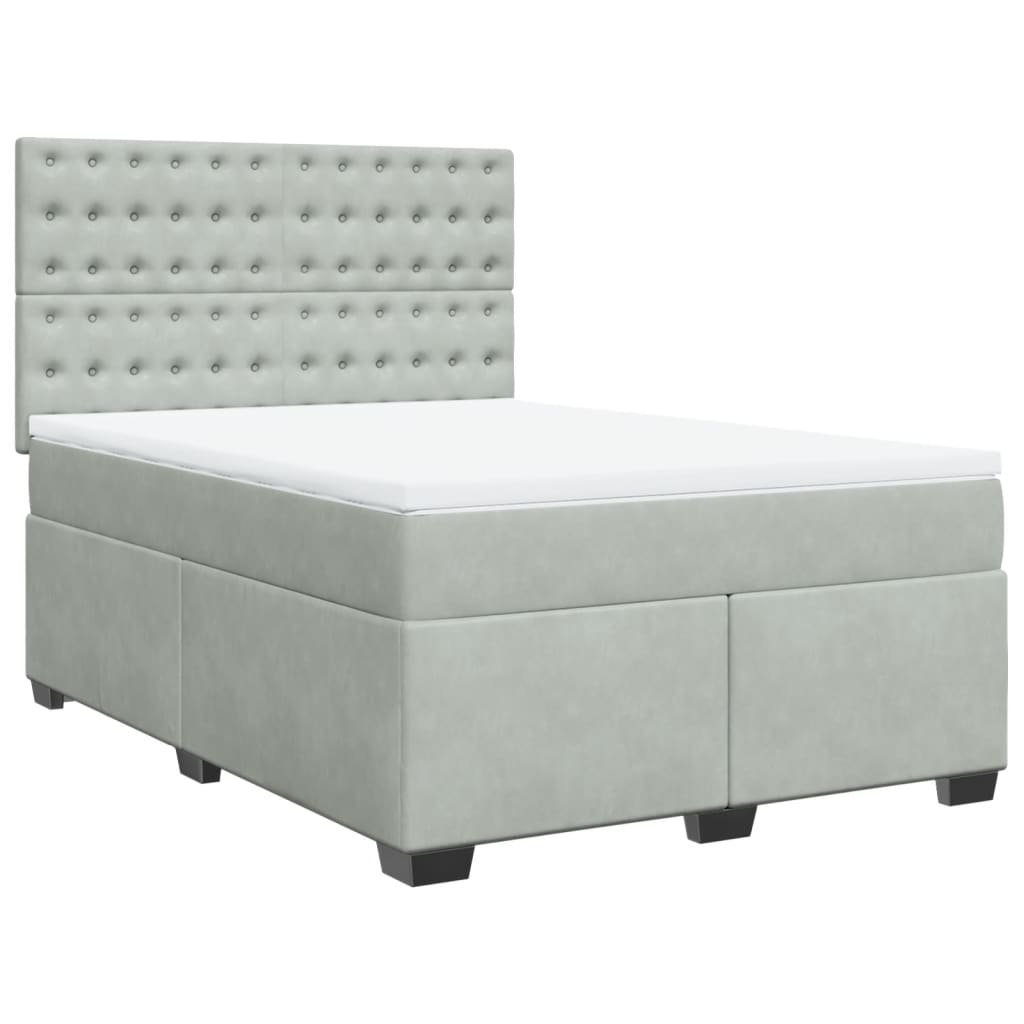 vidaXL Boxspring met matras fluweel lichtgrijs 140x200 cm grijs, foto 3