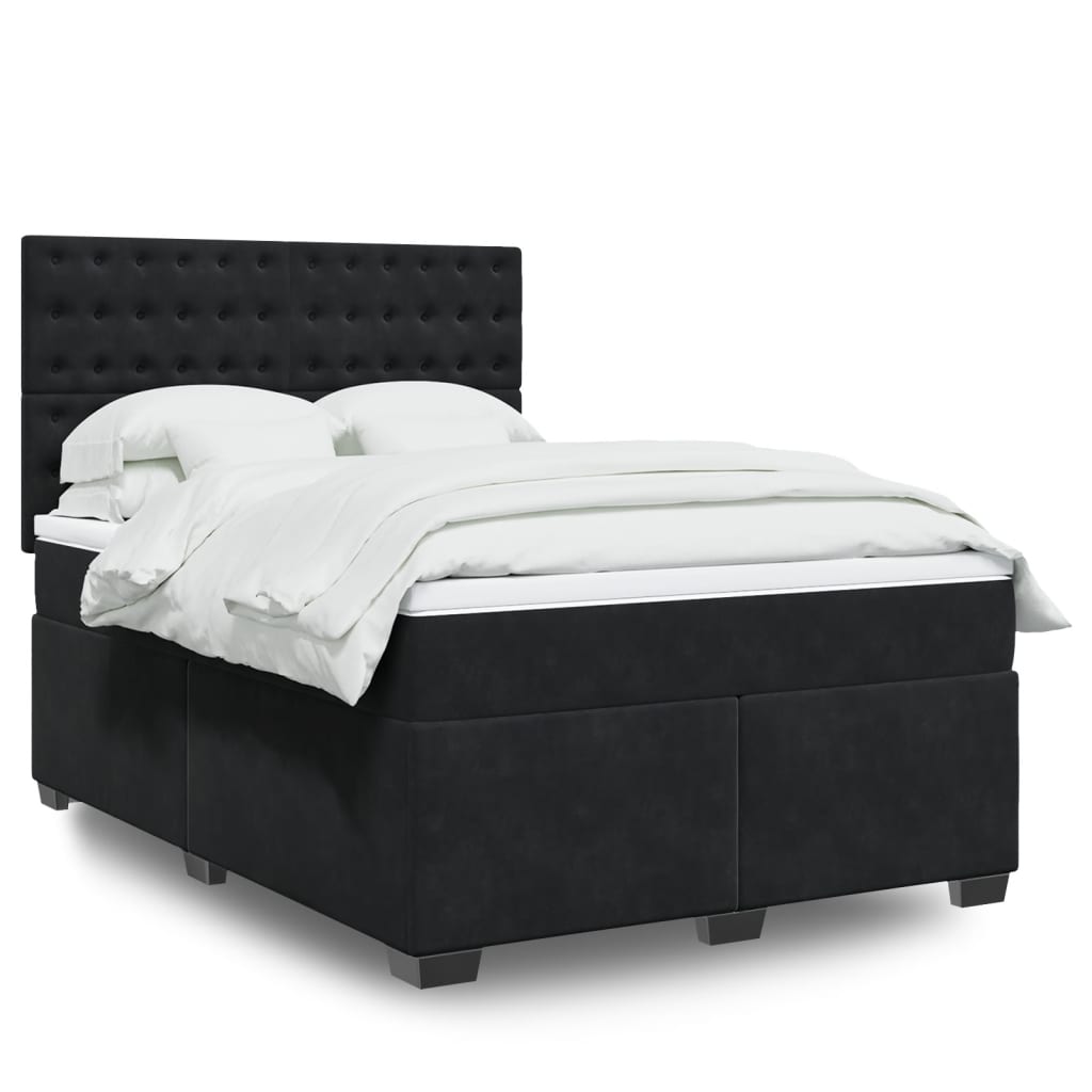 Boxspringbett mit Matratze Schwarz 140×200 cm Samt