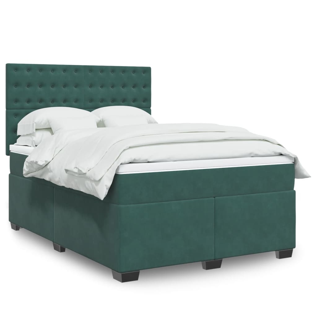 Boxspringbett mit Matratze Dunkelgrün 140×200 cm Samt