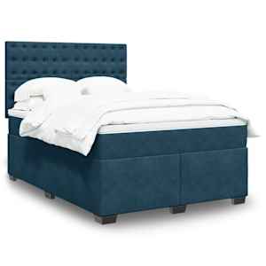 Box spring postelja z vzmetnico modra 140x200 cm žamet