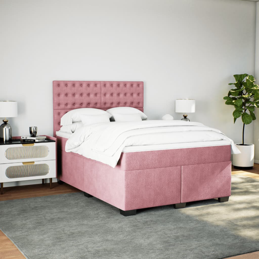 Thumbnail - vidaXL Boxspringbett mit Matratze Rosa 140x200 cm Samt