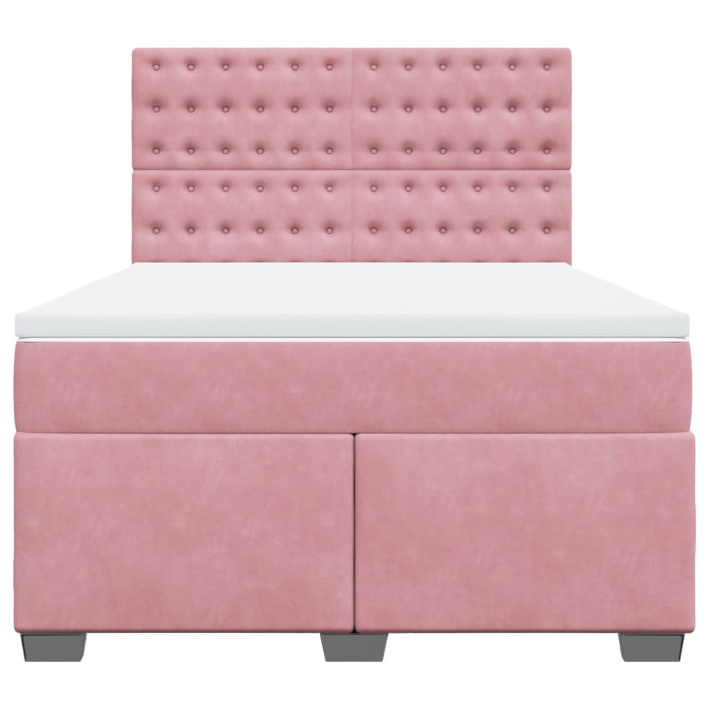 vidaXL Boxspring met matras fluweel roze 140x200 cm, foto 4
