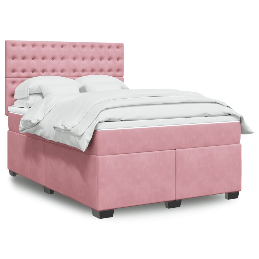 vidaXL Boxspringbett mit Matratze Rosa 140x200 cm Samt