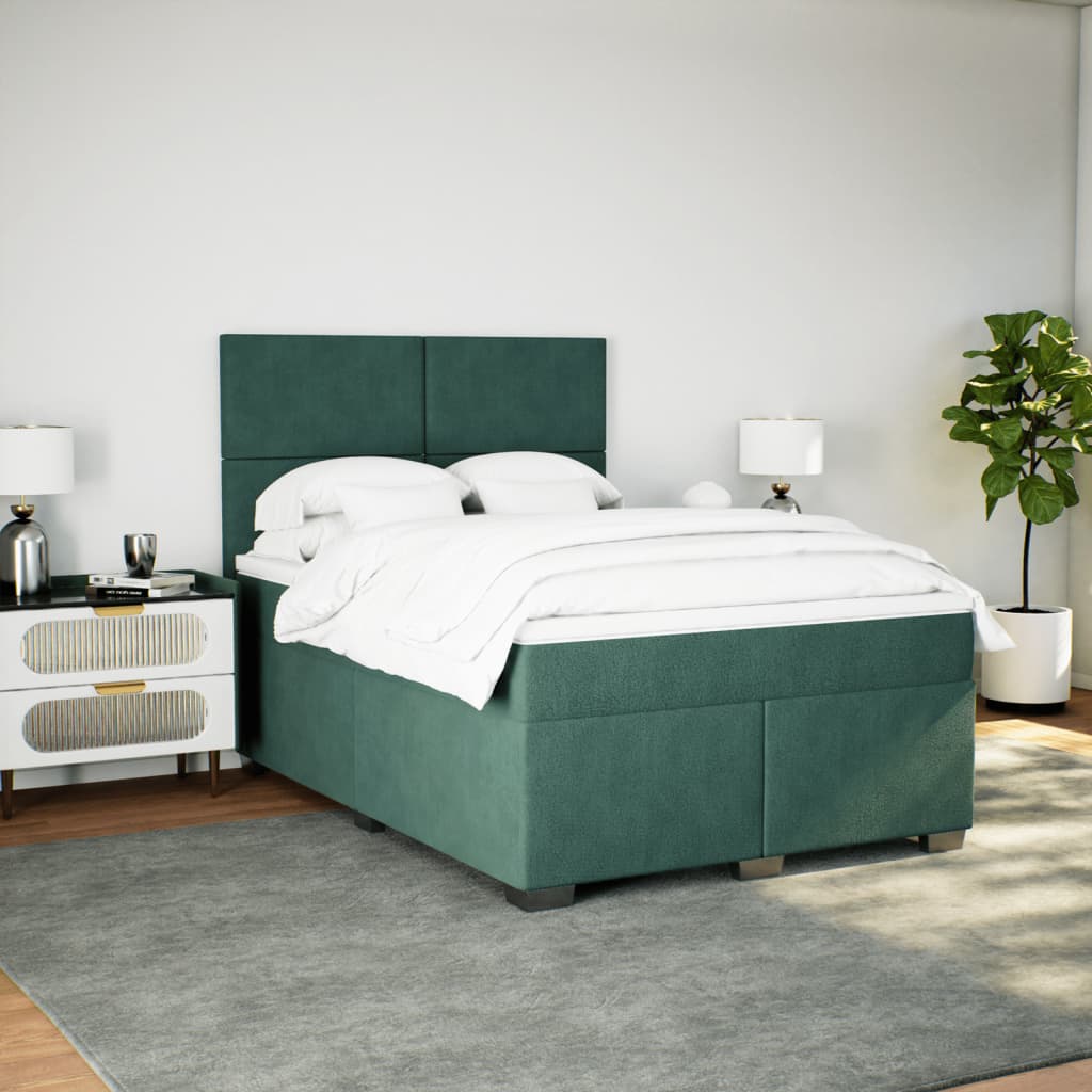 vidaXL Boxspring met matras fluweel donkergroen 160x200 cm afbeelding
