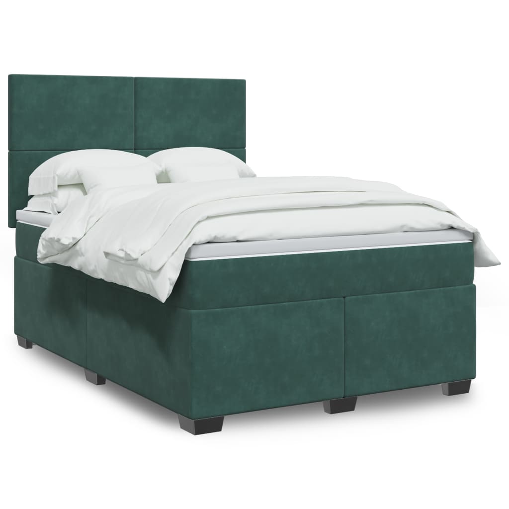 vidaXL Pat box spring cu saltea, verde închis, 160x200 cm, catifea