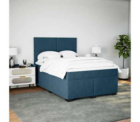 vidaXL Box spring postelja z vzmetnico modra 160x200 cm žamet