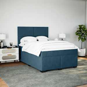 vidaXL Box spring postelja z vzmetnico modra 160x200 cm žamet