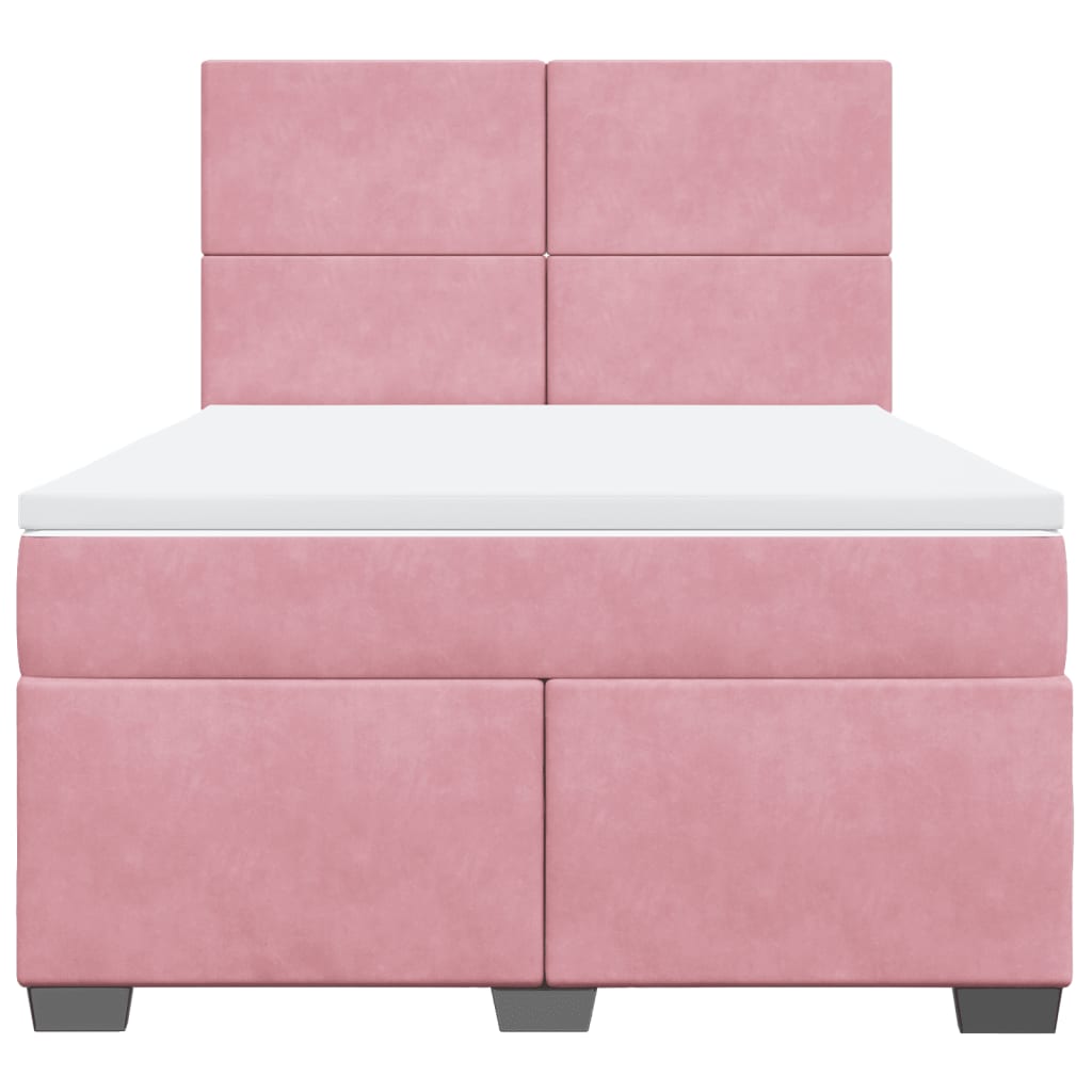 vidaXL Boxspring met matras fluweel roze 160x200 cm, foto 4