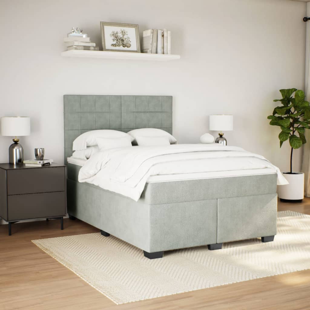 vidaXL Boxspring met matras fluweel lichtgrijs 160x200 cm grijs, foto 2