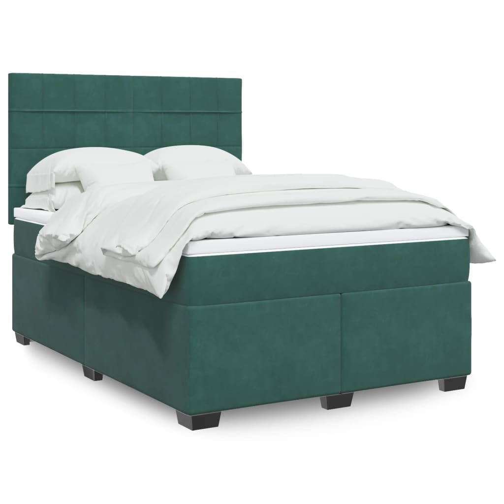 vidaXL Pat box spring cu saltea, verde închis, 160x200 cm, catifea