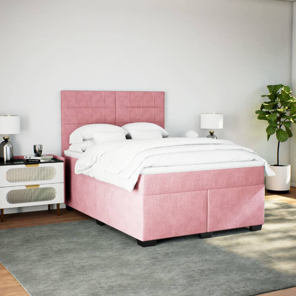 vidaXL Boxspring met matras fluweel roze 160x200 cm afbeelding