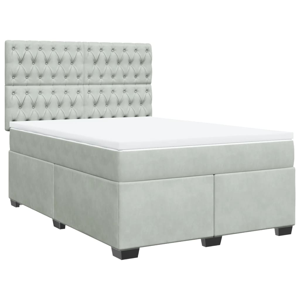 vidaXL Boxspring met matras fluweel lichtgrijs 160x200 cm grijs, foto 3