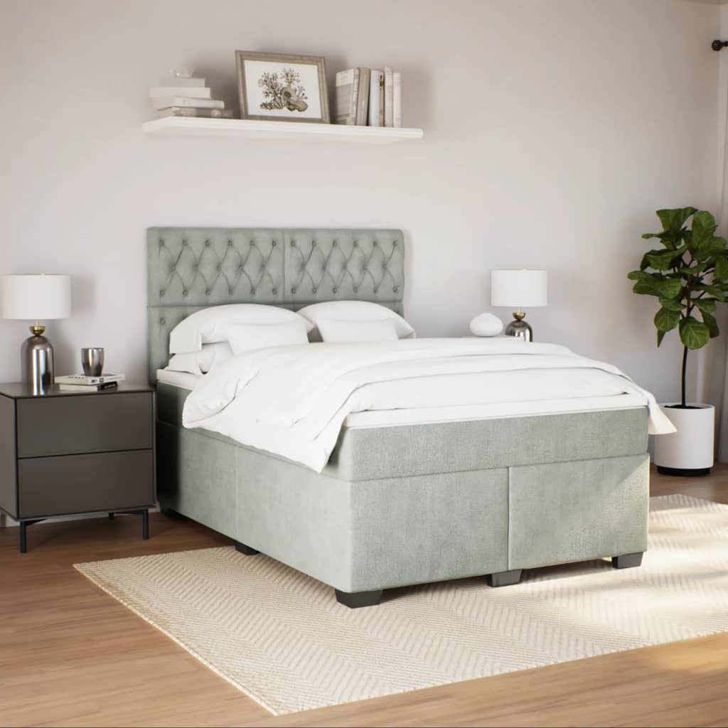 vidaXL Boxspring met matras fluweel lichtgrijs 160x200 cm afbeelding