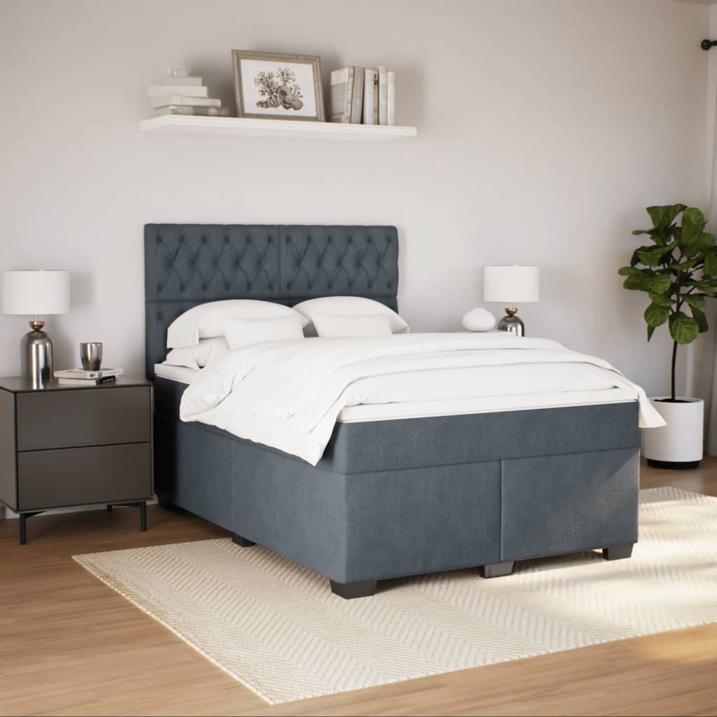 vidaXL Boxspring met matras fluweel donkergrijs 160x200 cm afbeelding