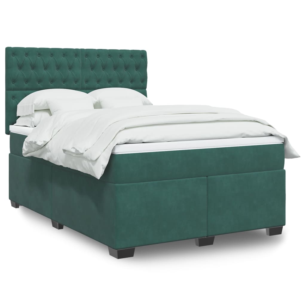 vidaXL Pat box spring cu saltea, verde închis, 160x200 cm, catifea