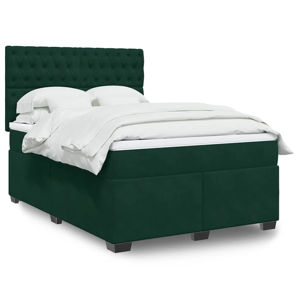 vidaXL Pat box spring cu saltea, verde închis, 160x200 cm, catifea