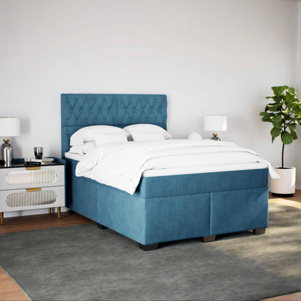 Thumbnail - vidaXL Boxspringbett mit Matratze Blau 160x200 cm Samt
