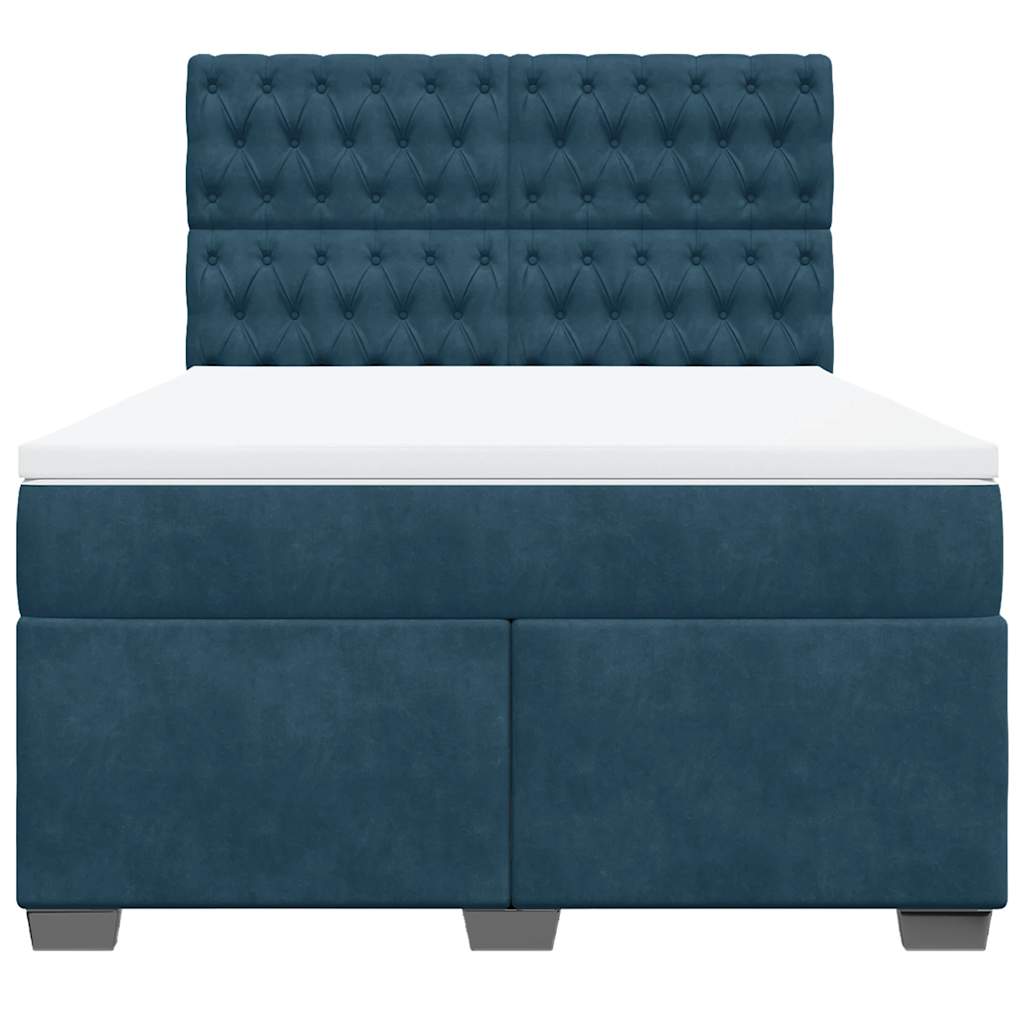 vidaXL Boxspring met matras fluweel blauw 160x200 cm, foto 4