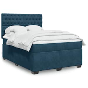 Box spring postelja z vzmetnico modra 160x200 cm žamet