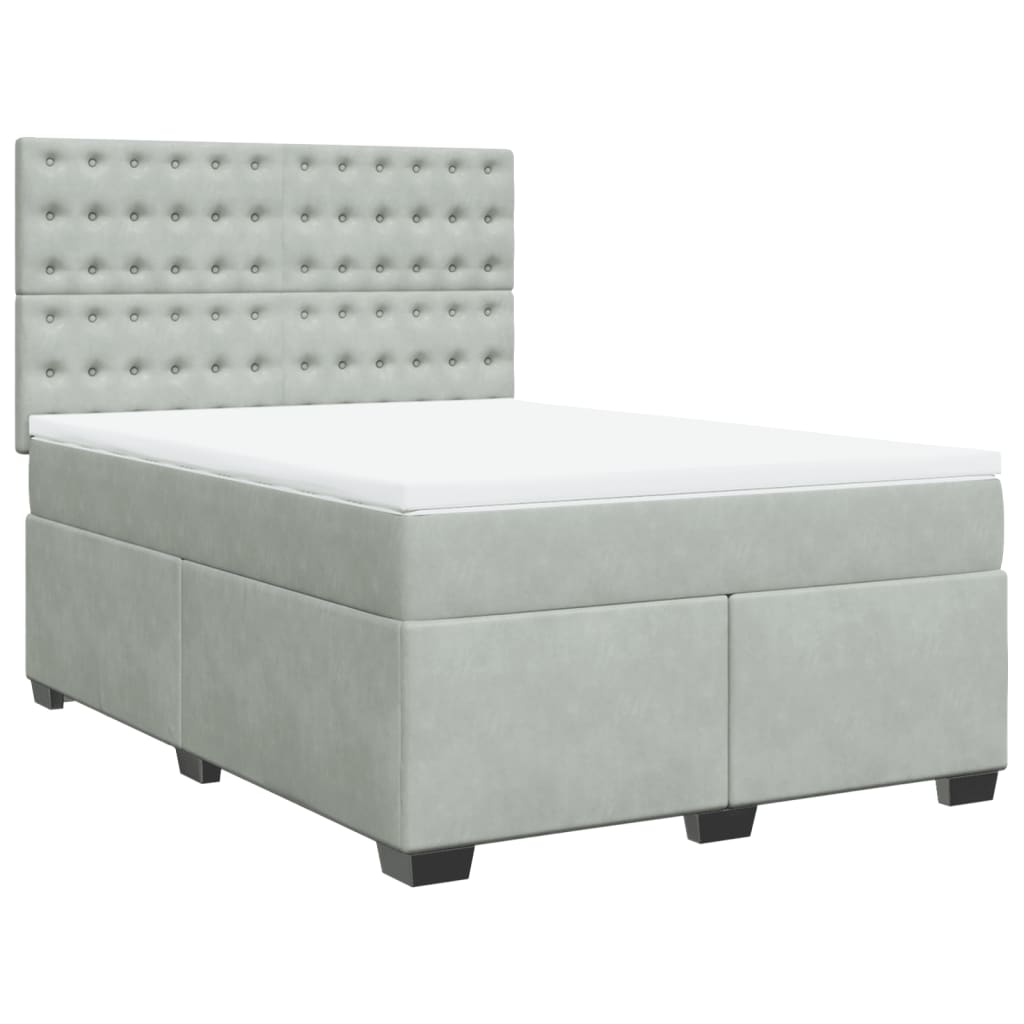 vidaXL Boxspring met matras fluweel lichtgrijs 160x200 cm grijs, foto 3