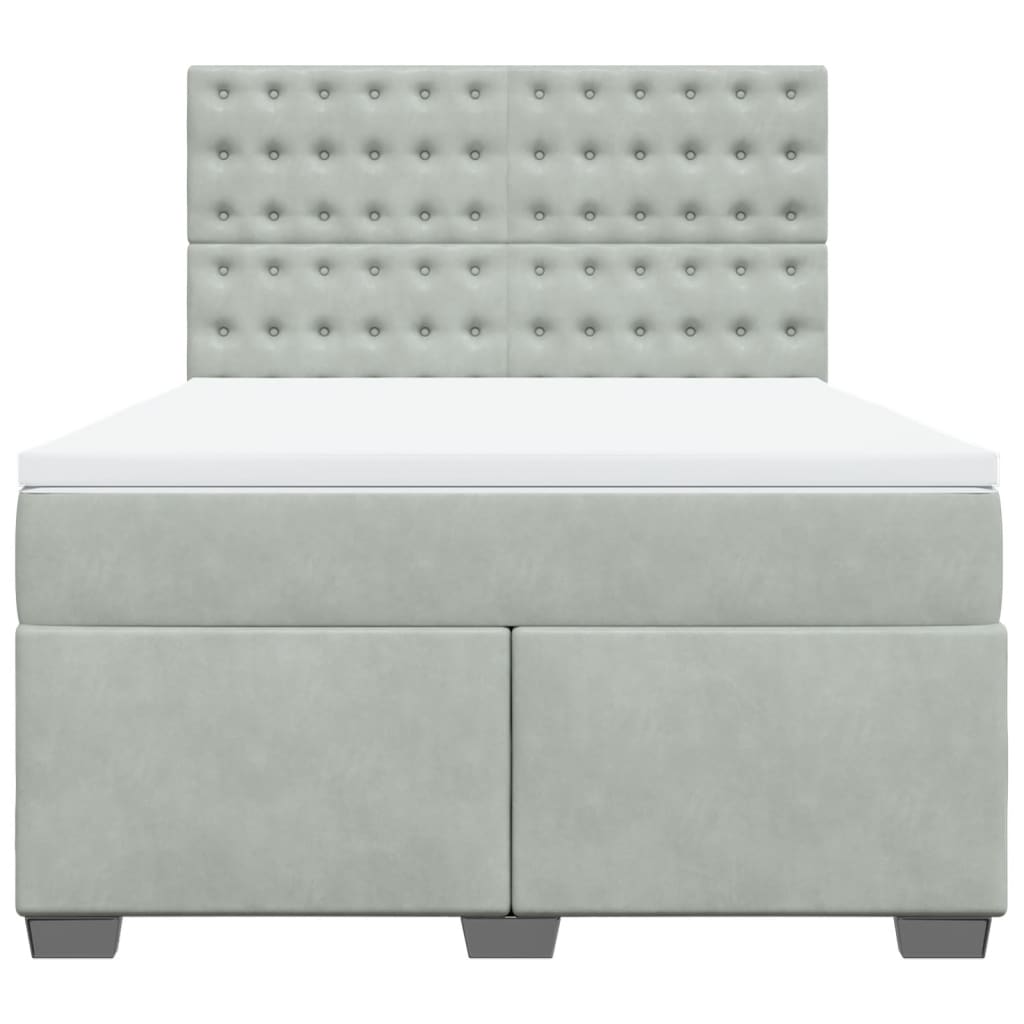 vidaXL Boxspring met matras fluweel lichtgrijs 160x200 cm grijs, foto 4