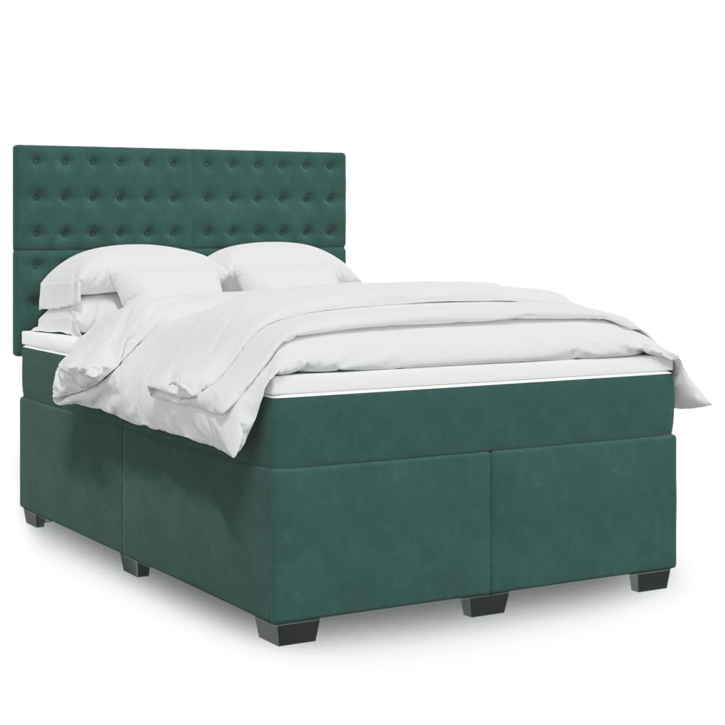 vidaXL Pat box spring cu saltea, verde închis, 160x200 cm, catifea