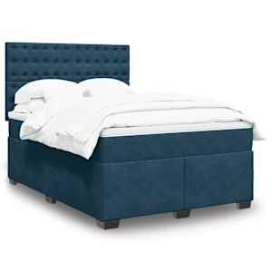 Box spring postelja z vzmetnico modra 160x200 cm žamet