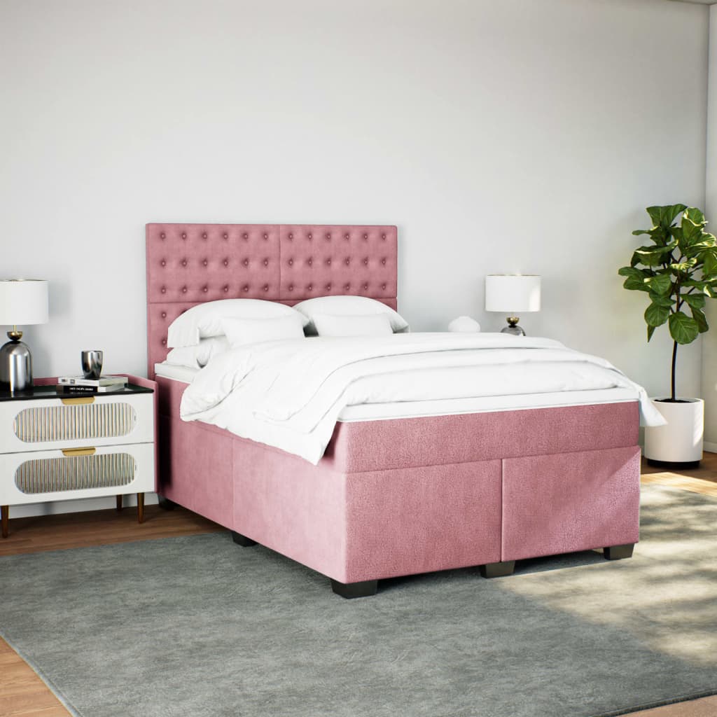 vidaXL Boxspring met matras fluweel roze 160x200 cm afbeelding