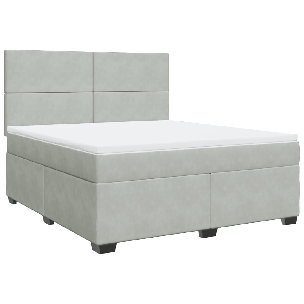 vidaXL Boxspring met matras fluweel lichtgrijs 180x200 cm grijs, foto 3