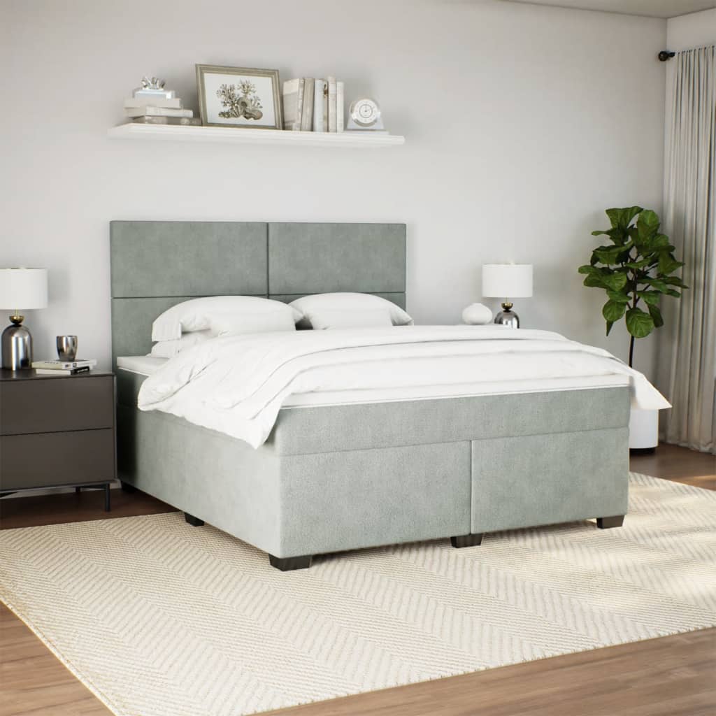 vidaXL Boxspring met matras fluweel lichtgrijs 180x200 cm afbeelding