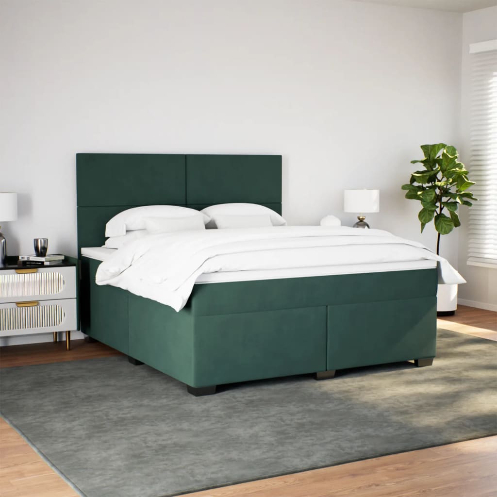 vidaXL Boxspring met matras fluweel donkergroen 180x200 cm afbeelding